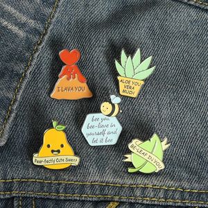 Funny Homophonic Pun Enamel Pins Custom Plants I LAVA YOU Banner Brooch Lapel Badge Cartoon Jewelry Gift for Kid Friend