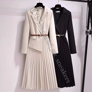 Brand upscale British style 2024 suit dress Female French V-neck MIDI fashion long-sleeved skirt