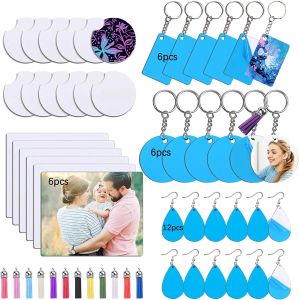 Paper HTVRONT 42Pcs Sublimation Blanks Keychain Set Heat Transfer Keychains Ornament Blank With Key Rings DoubleSide Printed DIY