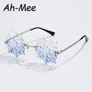 Solglasögon mode snöflinga kvinnors solglasögon Rimless Clear White Punk Eyewear Vintage Male Unique Christmas Shades