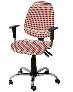 Крышка стулья в стиле кантри -в стиле Retro Red Plaid Elastic Armchair Computer Cover Cover Estace Съемная клетчатка в офисе.