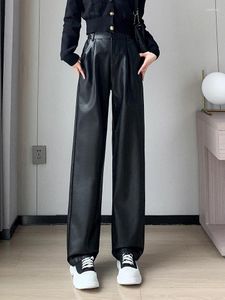 سراويل نسائية Qoelrin عالية الخصر جيوب الجينز المستقيمة الساق الجينز تبدو سراويل سوداء واسعة النطاق أنثى 2024