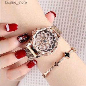 Kvinnors klockor Uthai CQ30 Kvinnor es Rose Gold Clock Wrist Ladies Womens Quartz Rhinestones Spin Flower Transparent Luxury 2020 L240402