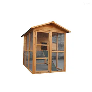 装飾的なプレート家庭用屋外の木製二重層鶏小屋の自動ドアソリッド付きチキンコープペットケージ