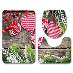 Bath Mats 3D Santa Gifts Xmas Bathroom Carpet Set Flannel Home Decorative Toilet Pad Cover Mat Christmas Seat