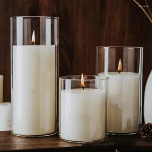 Candle Holders 3pcs Column Cup Tealight Jar Tea Light Container Desktop Ornament Glass