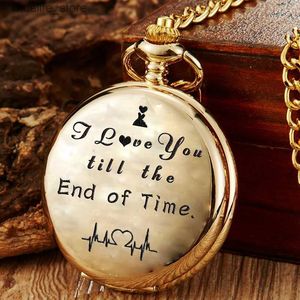 Pocket Watches I Love You Quartz Pocket Anniversary Present Graved Pocket ES Fob Chain Necklace Pendants Gift Reloj de Bolsillo L240402