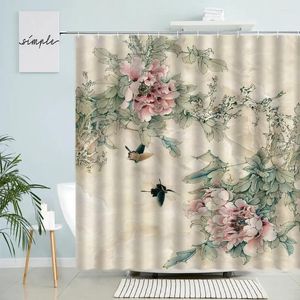 Tende per doccia cinese tende paesaggistica Fiori rami piante uccelli animali decorazioni da parete per bagno con schermo poliestere impermeabile