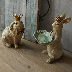 American Light Luxury Retro Harts Crown Rabbit Tray Storage Desktop Ornament Home Decoration Fairy Tale Garden Figures Crafts 240329