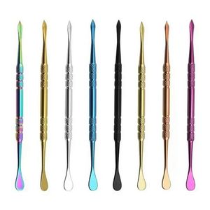 rainbow silver metal dab tools wax dabber smoking accessories long tools single spoon stainless steel shovel sticky poles dry herb for banger nail bongs water pipes