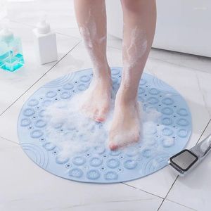 Bath Mats Bathroom Mat Anti-slip Sucker Round Rug With Drain Hole Silicone Bathing Rugs Foot Massage Pad Bathtub Soft