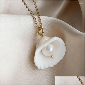 Подвесные ожерелья белая раковина настоящий жемчужный ожерелье для женщин Внешние банки Boho Summer Beach Holiday Hawaiis