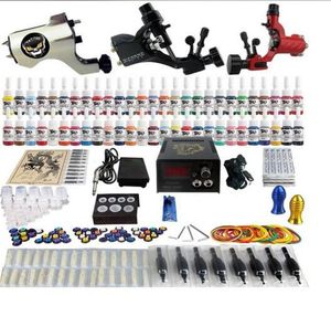 Factory Complete Tattoo Kit 3 Pro Rotary Machine Guns 54 Inks Power Supply Needle Grips TK3555880190