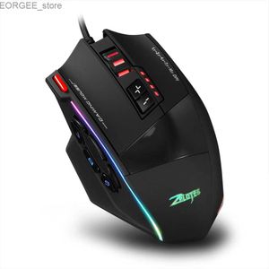 Topi Zelots C-13 Mouse da gioco cablato 13 tasti 10000 dpi RGB Light Mouse Belt 128kb in memoria di auto con meccanismo di contrappeso incorporato Y240407