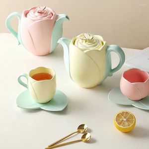 Fincan tabakları seramik lale tasarımı kahve fincanı kupa pot ofisi yüksek estetik değer zarif mat renkle ikindi çay kızı