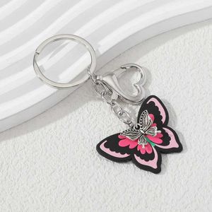 Keychains Lanyards Y2k Colorful Butterfly Beautiful Heart Pink Flying Insect Key Rings For Women Girls Birthday Gift Handmade DIY Jewelry Q240403