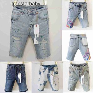 Sommer Casual Shorts Purple Herren Jeans Jeans Jeans Hosen für Herrenlila Jeans Shorts High-End-Qualität Mode Distressed Straight Purple Brand Shorts Knie Länge