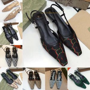 Lyxdesigner Slingback Sandals Kitten klackar kvinnor slingback pumpar mode kvinnor klädskor sexiga klackar svarta kristaller glittrande tillbaka spänne mule bröllopskor