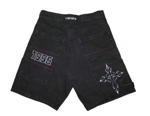 Mens Shorts Street Clothing Shorts Y2K Hip-Hop Pocket Retro Embroidered Black Pocket Denim Gym Shorts Summer New Gothic Mens Basketball Shorts J240407