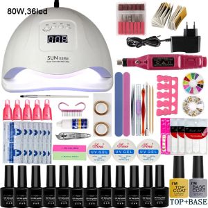 Dinlenme Gambel tırnak seti UV LED LAMP kurutucu 18/12 PCS Tırnak Jel Polish Kiti Manikür Araçları Set Elektrik Tırnak Matkap Tırnak Araçları