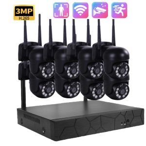 Sistem Gadinan 8Ch Kablosuz CCTV Sistem 3MP NVR WiFi Açık AI İnsan Otomatik Track IP Kamera Seti İki Yolu Audio P2P Video Gözetim Kiti