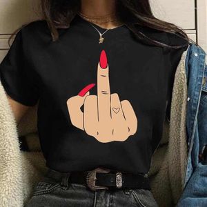 Kvinnors T-skjortor Kvinnor Fashion Cartoon Graphic Finger Nail Cute Printed Top Tshirt Female Tee Shirt Ladies Clothes T-Shirts