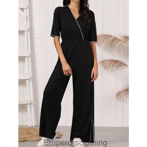 Womens spring and autumn fashionable casual jumpsuit simple home pajamas for women to wear externally