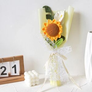 Decorative Flowers Woolen Knitted Flower Bundle Finished Eucalyptus Leaf Sunflower Mixed Imitation Gift Exquisite 14cmx36cm