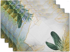 Table Mats Golden Line Marble Mat Green Leaves Place 12x18 Inches Heat Resistant Linen Placemat For Home Kitchen Decor Set Of 4