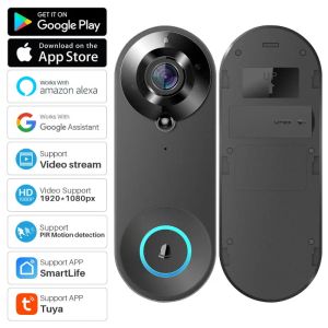 Dörrklockor Tuya Video Doorbell WiFi Door Bell Camera 1080p Twoway Audio Outdoor Waterproof Smart Life fungerar med Alexa Google Home