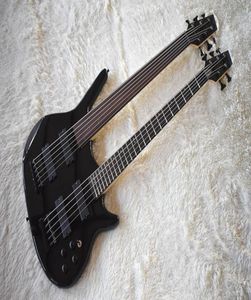 Factory Double Neck Black Electric Bass Guitar with 56 StringsRosewood FretboardOne FretlessHigh QualityCustomized6386899