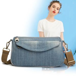 BUSTICHE BASSE FASCIE BLU DENIM DONNA SAGGIO DI BAGGI DI PACCOLA DI PAZIONI DI SCAPRA DI JEANS GIORNI VIAGGI CROVA CRODDE MOCHILA BOLSA B162