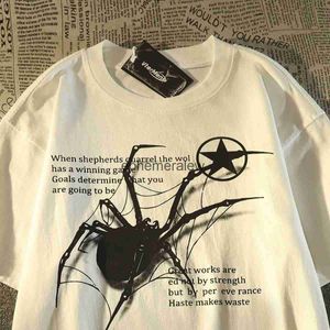 T-shirty T-shirty amerykańskie retro Street Spider Graphic T-shirt-LUSE dopasowany w stylu college'u para krótkiego rękawu dla mężczyzn i kobiet Summer Y2K H240407