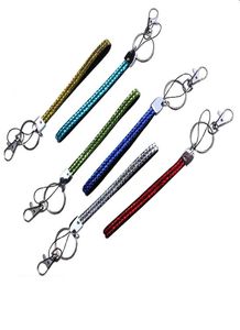 16cm short New Bling Rainbow Rhinestone Lanyard Crystal neck strap Diamond Long Lanyard with Keychain and Clip Badge ID Holder5843219