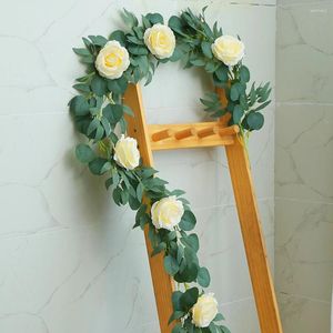 Flores decorativas 2m de seda rosa artificial vinha lvy penduramento decoração de parede rattan plantas falsas guirlanda string de casamento romântico casa