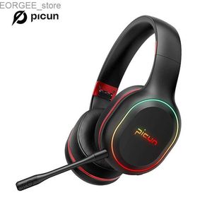 Cell Phone Earphones Picun P80X Wireless Gaming Headset BT Headphones Wireless Wired Mode Foldable Headset With Mic RGB LED Light Y240407