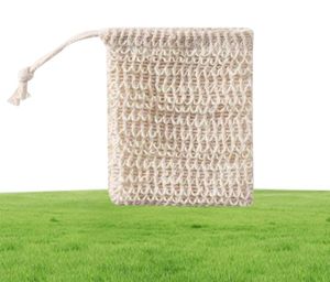 Natural Sisal Soap Bag Saver Holder Pouch Bath Toalettförsörjning Exfolierande duschnät Tvålar Förvaringspåsar DrawString Foaming Easy 9904343