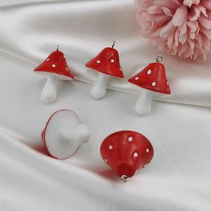 Charms 10st Red Mushroom Harts Hängen för DIY Making Earrings Keychain Halsband Armbandsmycken Drip Oil Alloy Accessories