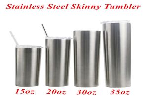 20 унций Skinny Tumbler Slim Tumbler Beer Coffee Mug 304 Изоляционная колба из нержавеющей стали с крышкой и соломой 15 унций 30 унций TRA2490219