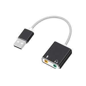 Karty dźwiękowe aluminium stopowy zewnętrzny laptop karta USB 2.0 Virtual 7.1 Kanał O Adapter z przewodem do pudełka Pain Paint Dostawa dostawa otqww