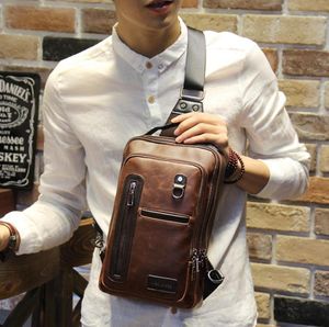 Crazy Horse Pu Leather Men Backpack Vintage Male estudantes bolsas escolares Moda Man Backpack Backpack Sacos de peito marrom vintage4079922