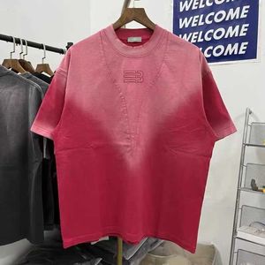 Herren-T-Shirts Stickerei gewaschen Vintage T-Shirt Hochwertige graue rote Herren Frauen Zerstörung Krawatten-Dye Tops T-Shirt J240402