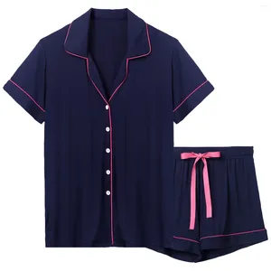 Home Clothing Novelty Short Sleeve Sleep Set 2PCS Pajamas Suit Lady Summer Cotton Intimate Lingerie Turn-down Collar Pyjamas