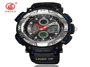Ohsen Fashion Watch Men 방수 LED 스포츠 군사 시계 남자 아날로그 쿼츠 디지털 시계 relogio masculino9710108