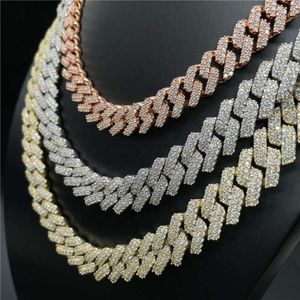 18k Gold Plated Hip Hop 925 Sterling Silver VVS Moissanite Diamond Iced Out 3 Row Cuban Link Tennis Chain Armband Halsband Män