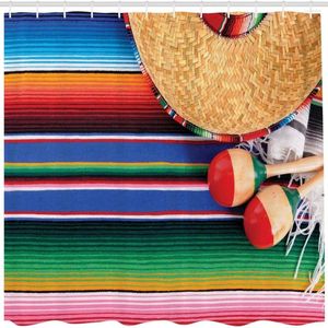 Shower Curtains Fashion Curtain Latin American Cultural Theme Straw Hat Carpet Picture Waterproof Cloth Bathroom Decoration