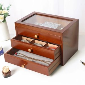 Wood Jewelry Box Velet Necklace Bracelet Earrings Rings Boxes for Women Accessories Display Stand Storage Organizer 240327