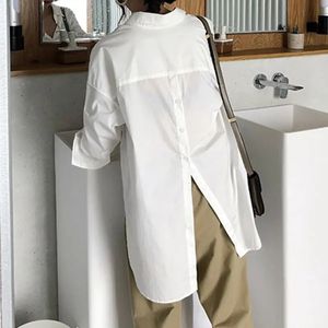 Summer Fashion Women Shirts White Tunics Blouse Long Sleeve Top Casual Solid Button Asymmetrical Loose Party 240407