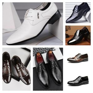 Top Designer Multi style leather men black white casual shoes, large-sized business dress pointed tie up wedding shoe