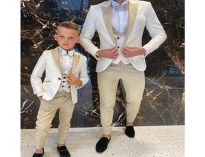 Men039s Suits Blazers Pai e filho Men Tuxedos de casamento 3 Peças Padrão floral branco Slim Fit Cocktail Party Groom Custom M5403249